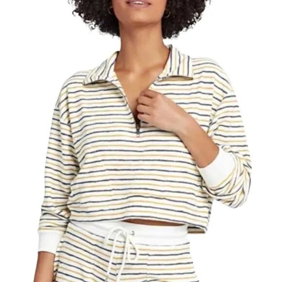 L*Space Sweatshirt Cream Black Best Life Terry Pullover Surfs Up Crop Top medium - Picture 1 of 9